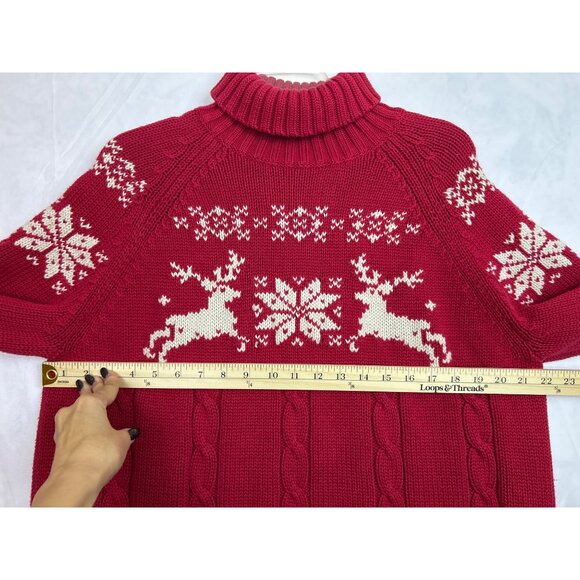 Vintage Land's End Women's Red Sweater Christmas Reindeer Snowflake Turtleneck - Picture 10 of 13